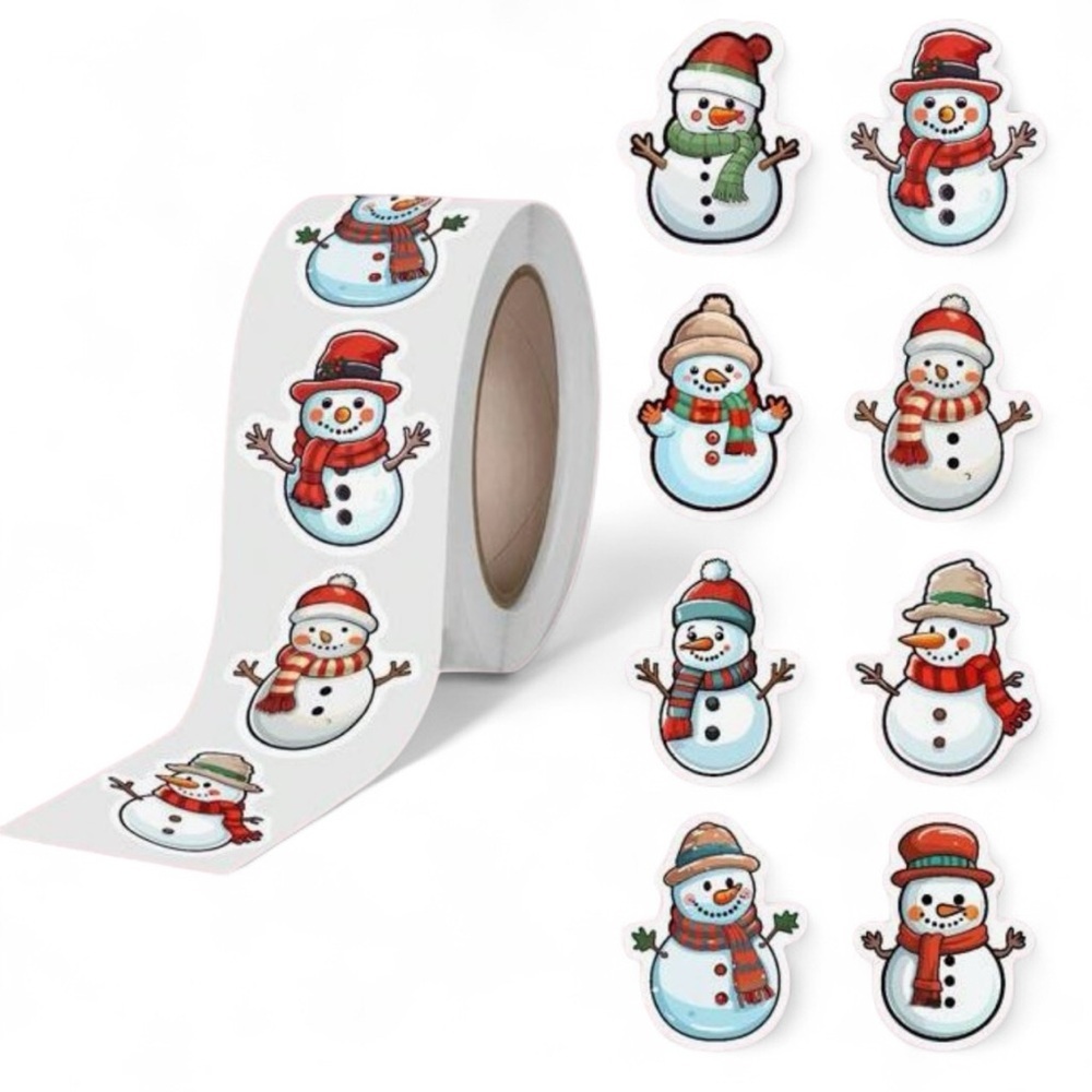 ❄️ 100 Pcs Snowman Stickers Roll – 1 Inch Christmas Holiday Labels Cute Snow ❄️ - Picture 3 of 3